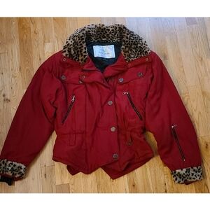 Vintage Nils 1990's Ski Jacket with a Leopard fur Collar and Cuffs 10 Petite
